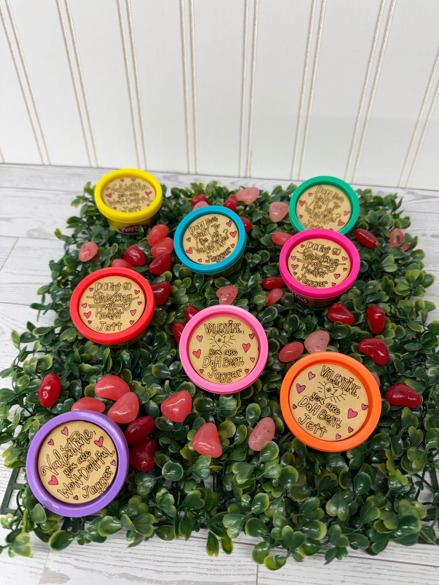 Personalized Valentine Play Dough Circle Toppers - Adhesive Back