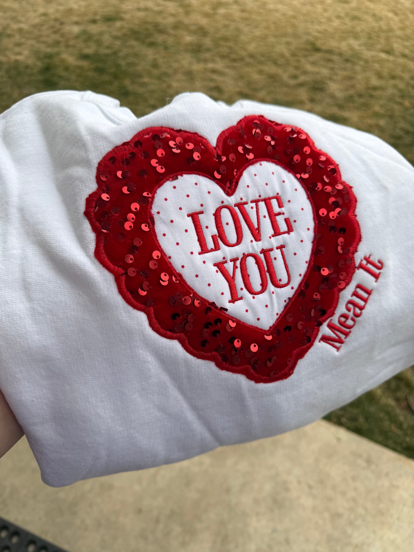 Love You, Mean It Sequin Heart Sweatshirt
