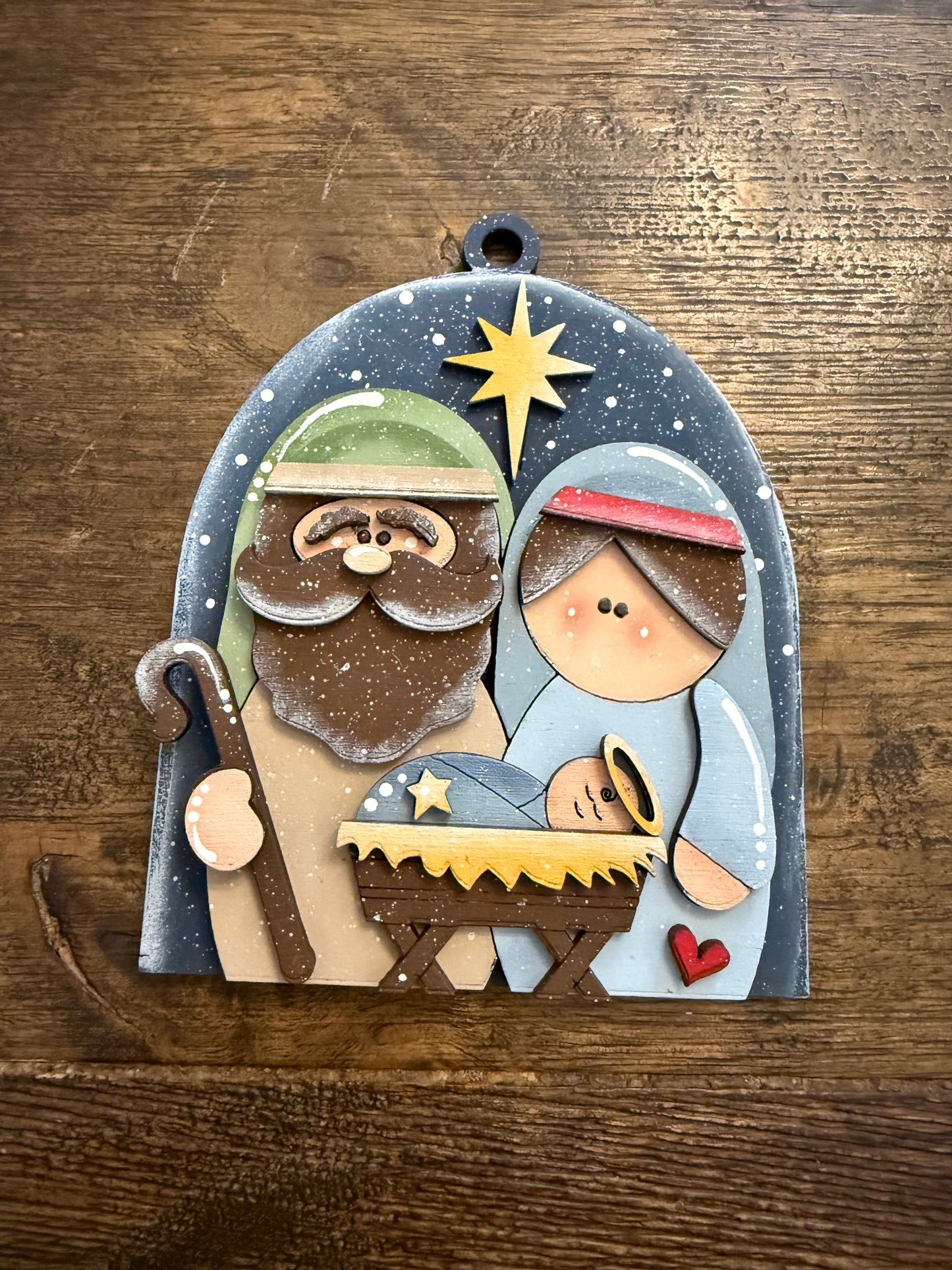 Handcrafted Wooden Nativity Ornament – Rustic Christmas Decor