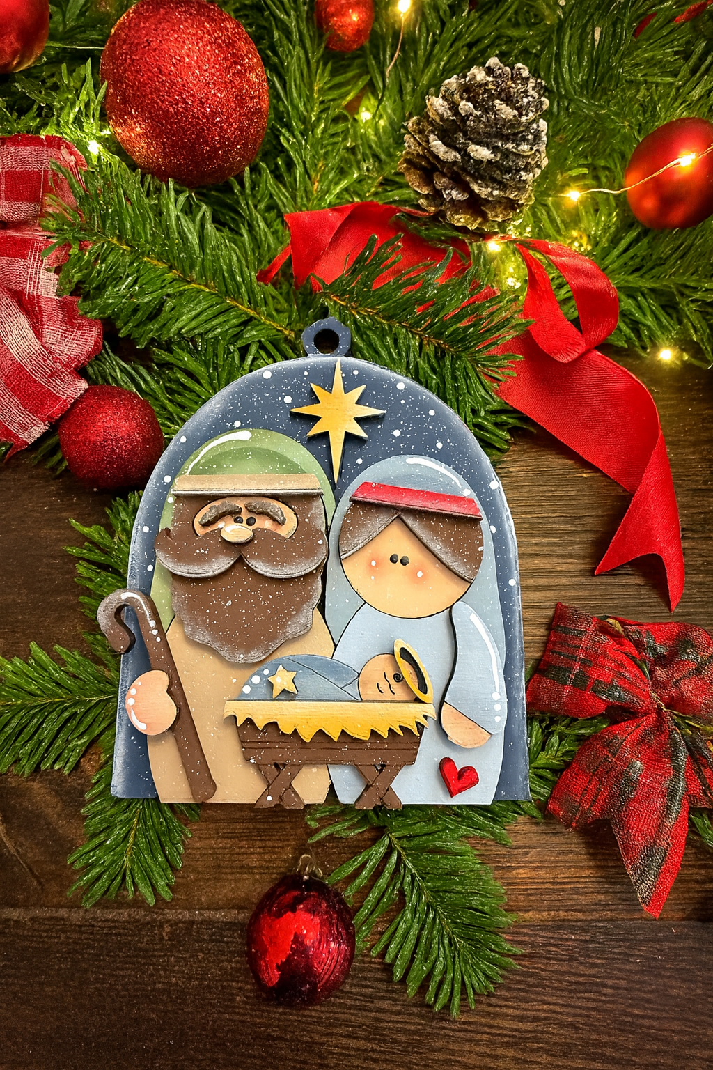 Handcrafted Wooden Nativity Ornament – Rustic Christmas Decor