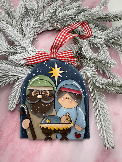 Handcrafted Wooden Nativity Ornament – Rustic Christmas Decor