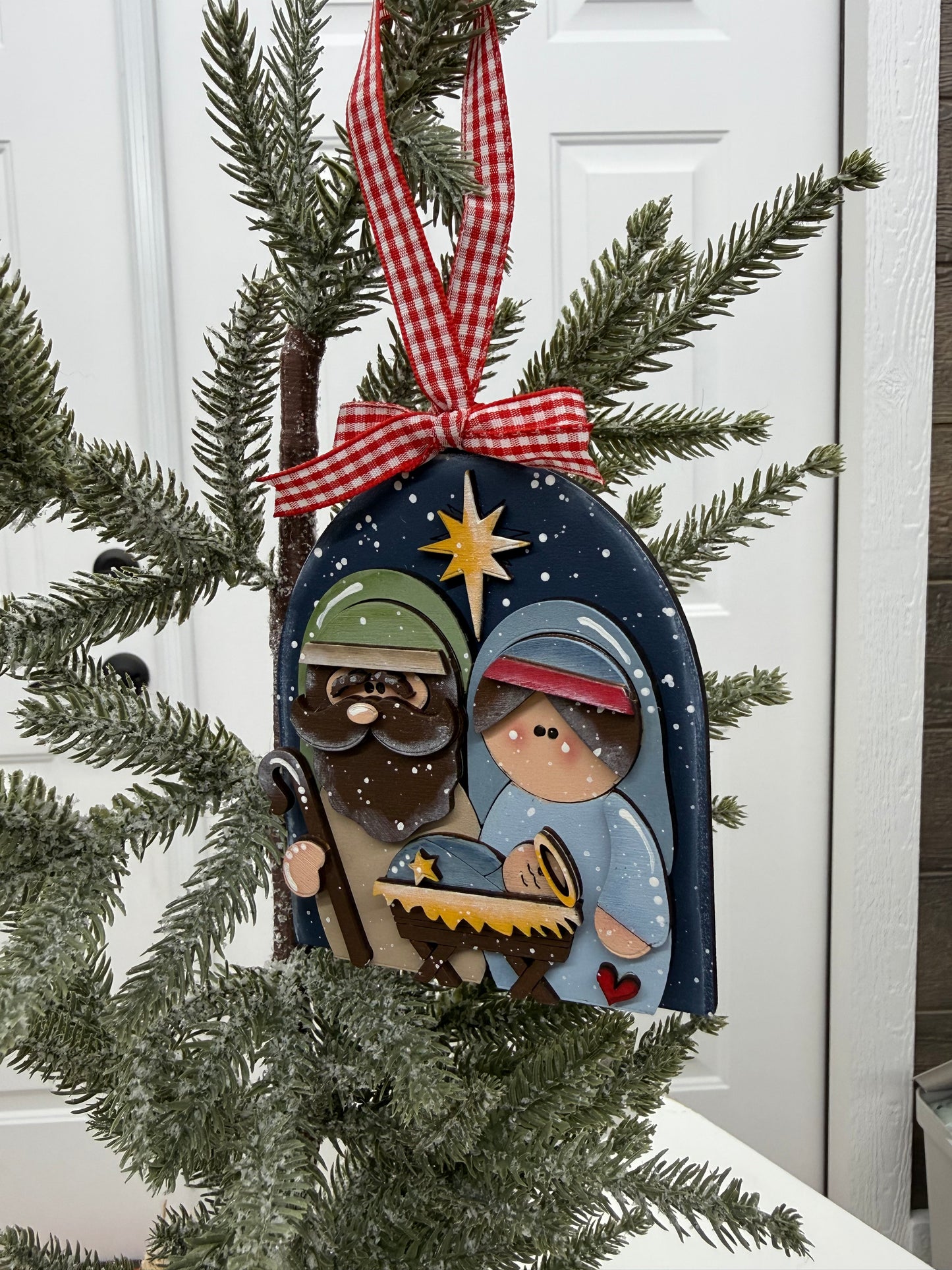 Handcrafted Wooden Nativity Ornament – Rustic Christmas Decor