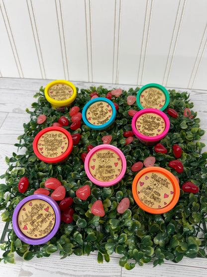 Personalized Valentine Play Dough Circle Toppers - Adhesive Back