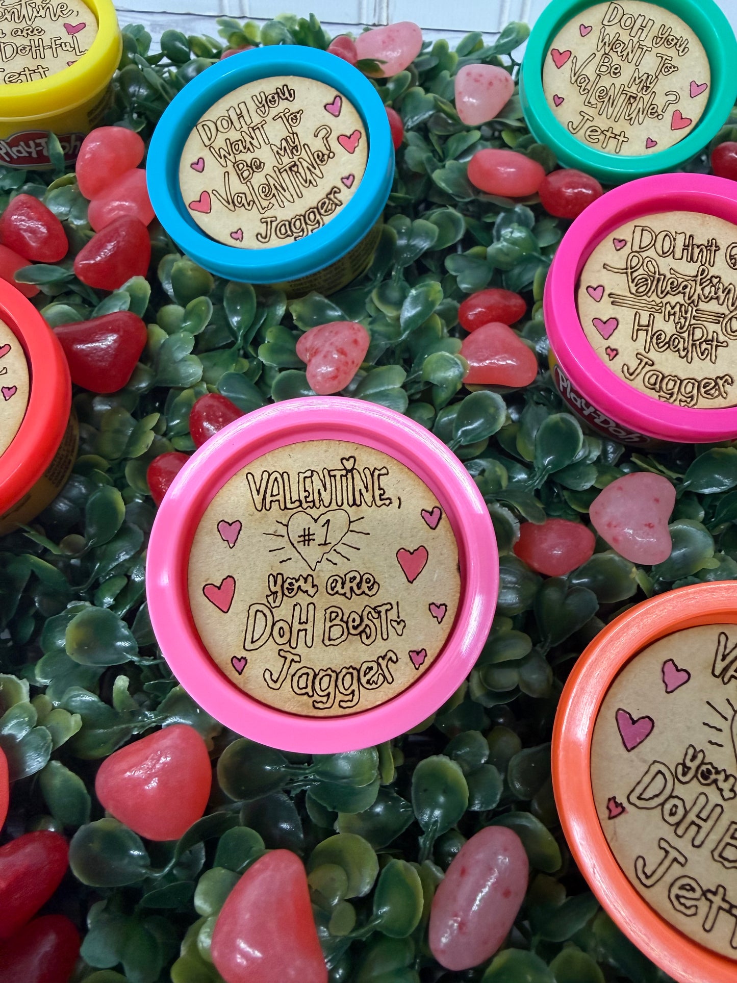 Personalized Valentine Play Dough Circle Toppers - Adhesive Back