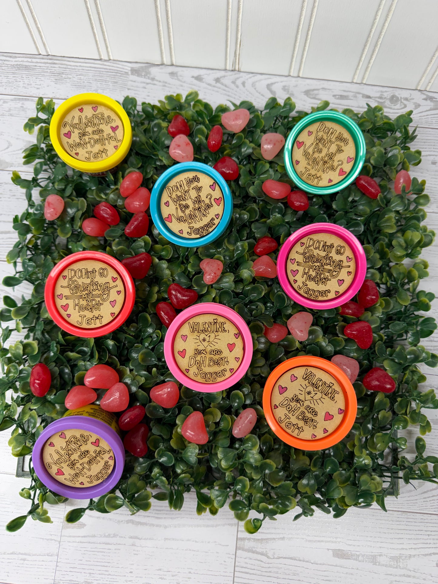 Personalized Valentine Play Dough Circle Toppers - Adhesive Back